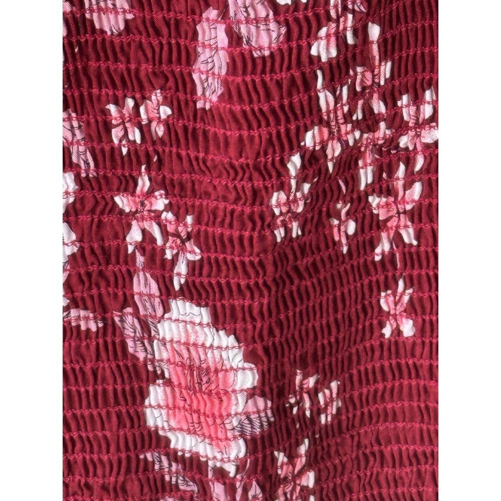 Free People Smocked Mini Dress Women's Small Petite SP Maroon Floral Boho - Picture 4 of 6